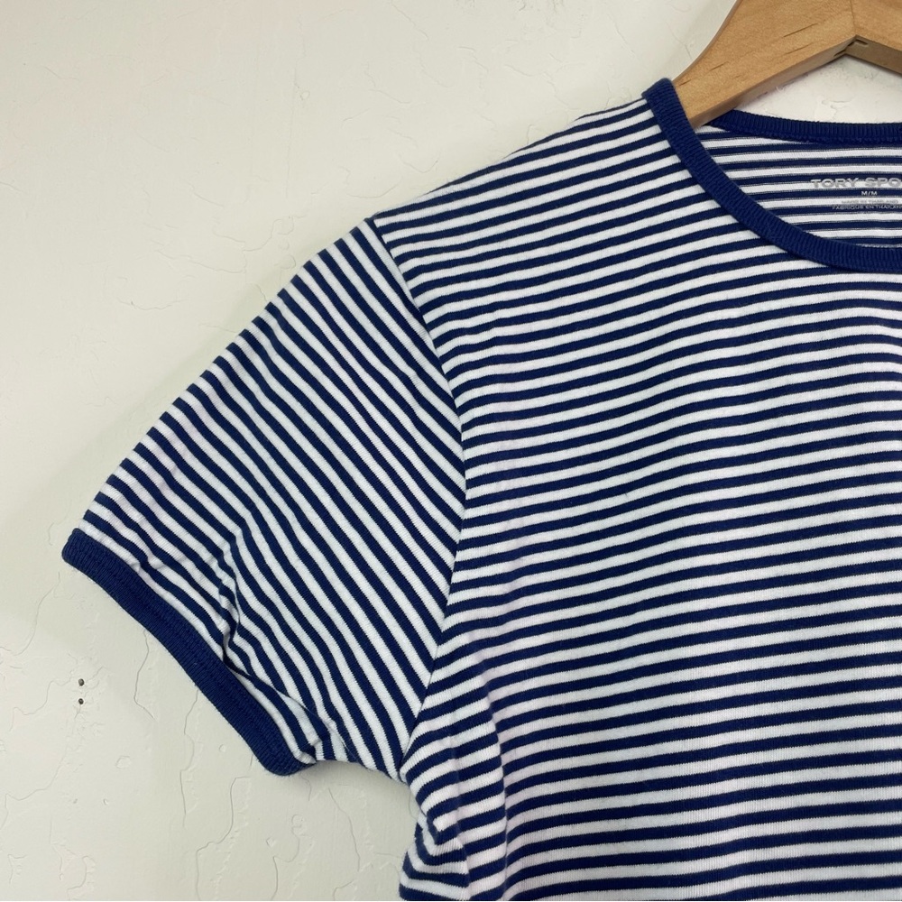 Tory Burch Sport Women's Blue Striped Cotton-Jersey Short Sleeve T-Shirt Medium - Picture 5 of 15